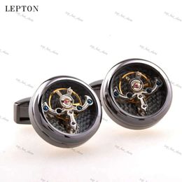 Lepton Hot Sale Movement Tourbillon Cufflinks for Mens Lepton High Quality Mechanical Watch Steampunk Gear Cuff Links Relojes Gemelos 932