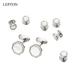 Lepton Parelmoer Manchetknopen smoking studs Sets Mode Shell Manchetknopen Kraag Studs manchetknopen Mannen Sieraden Drop