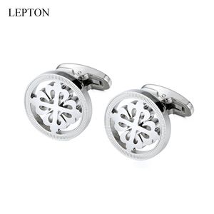 Lepton Silver Color Crusaders Manchetknoop Roestvrij staal Ronde Manchetknopen Voor Mannen Gift Bruiloft Bruidegom Business Manchetknopen Gemelos