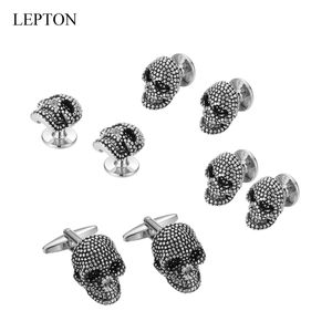 Lepton Skull Cufflinks Tuxedo Studs Sets voor mannen Lepton Vintage Skeleton Cufflink Collar Studs Cuff Links Best Men Gift Set