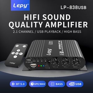 LEPY838 – amplificateur de puissance de caisson de basses Bluetooth 5.0, haut-parleur de bureau pour ordinateur de voiture 12V, disque U, lecture de musique sans perte