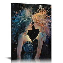 Lesbien Wall Art Lgbt Girl Pride Love Fantasy Starry Sky Toivas Art Paintures Jolie deux filles Embrassent des affiches d'art pour le salon DORME TEDO BADROH
