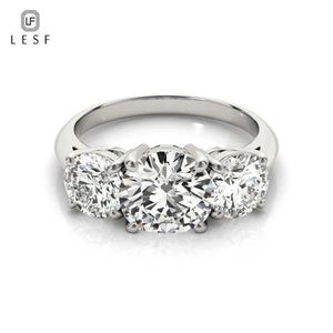 LESF 925 bague en argent Sterling pour femme 3 pierres 2 Carats taille ronde SONA diamant simulé bagues de fiançailles de mariage 210330273s