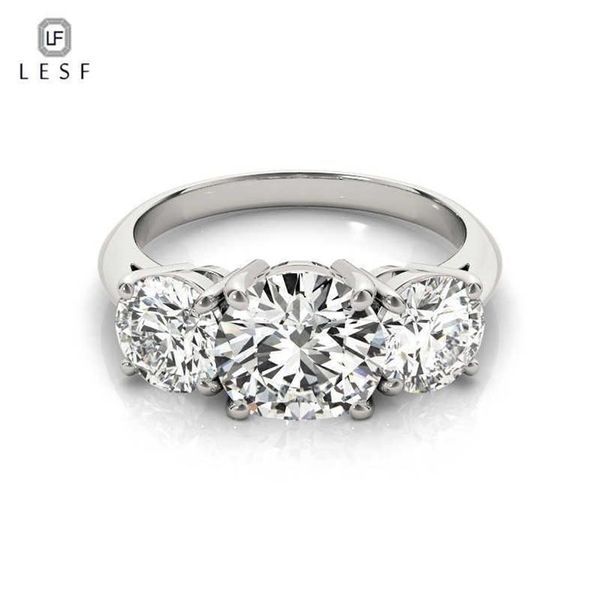 LESF 925 Ring Women's Ring 3 Stones 2 Carats Round Cut Sona Simulated Diamond Wedding Engagement Rings 210330260M