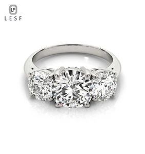 LESF 925 Sterling Zilver Women039s Ring 3 Stenen 2 Karaat Ronde Cut SONA Gesimuleerde Diamanten Bruiloft Verlovingsringen 2103304076881