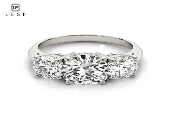 LESF 925 STERLING Silver Women039s Ring 3 Stones 2 Carats Round Cut Sona Simulated Diamond Wedding Engagement Rings 2103308742410