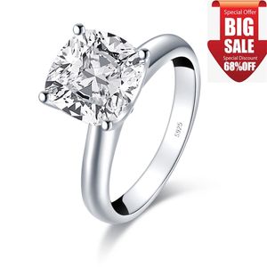 LESF Fashion 3.0 CT Cushion Cut Solitaire Ring 925 Sterling Silver Engagement Shiny SONA Stone Wedding Rings 211217