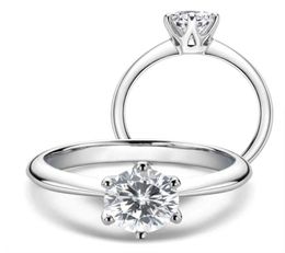 LESF Moissanite Diamond 925 Anneau de fiançailles en argent Classic Round Women039S Mariage Cadeau Taille 0510 Carat7780271