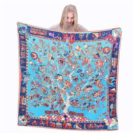 Lesida Pure Silk Scarf Women Large Shawls Stoles Tree Print Square sjaals Echarpes Foulards Femme Wrap Bandanas 130130cm 1303 240429