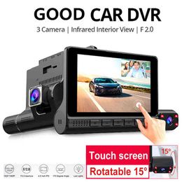 Leslie pulgadas pantalla táctil cámara de salpicadero lente de cámara coche Dvr Hd P coche grabadora de vídeo Digital Dashcam para vista trasera G Sensor J220601