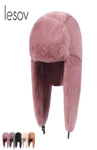 Lesov épais peluche Bomber chapeau chaud hiver chapeau pour hommes femmes trappeur Trooper chapeaux oreille protéger russe neige casquettes oreillette Bonnet Y20014704298