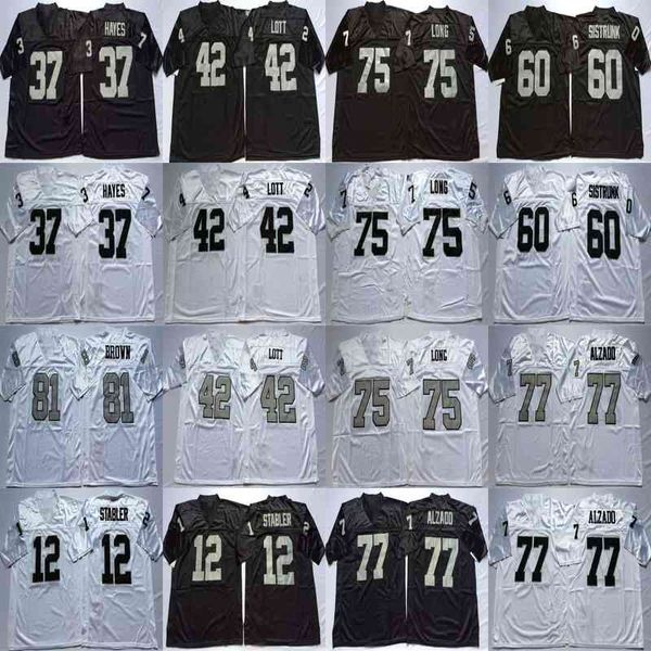 Lester Hayes Ronnie Lott Sistrunk Howie Long Lyle Alzado College Jersey Rare Retro Football Maillots Cousu Hommes Blanc Noir