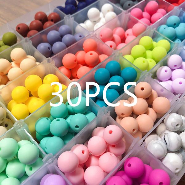 Faire des perles de silicone de 30 pcs 12mm Collier de dentition de silicone de qualité alimentaire DIY bijoux soins infirmiers pour les dents BPA Free Baby Teachers Y1221