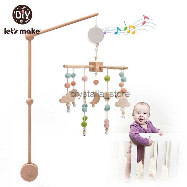 Hagamos 3pcs/set Baby Batty Toy Fluff Ball Crib Music Box Bed Bell Star Moon Bed Holing Chimes Soporte de madera HKD230817