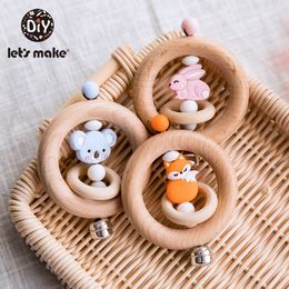 Hagamos 5 piezas Anillos de animales en miniatura Juego infantil Sonajero Madera Música móvil Recién nacido Juguetes para bebés LJ201113