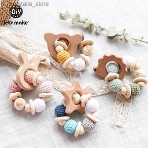 Laten we Baby Rammelaar Armband Houten Speelgoed Gehaakte Kralen Baby Bijtring Kerstcadeau Egel Elanden Hout Ambachten Ring Gegraveerd L230518