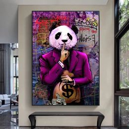 Laat uw succes het lawaai maken Posters en prints Graffiti Art Canvas Schilderijen Abstract Panda Wall Art Pictures voor Woonkamer 274D