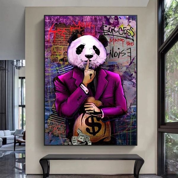 Deja que tu éxito haga el ruido carteles e impresiones Graffiti Art lienzo pinturas abstractas Panda imágenes artísticas de pared para sala de estar 328g