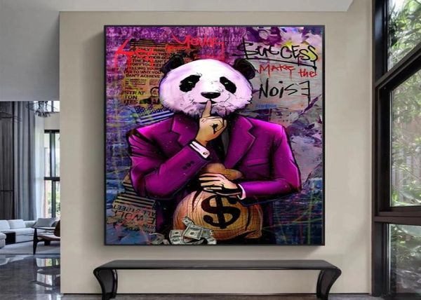 Deje que su éxito haga los carteles de ruido y las impresiones de graffiti artes de lienzo de arte abstracto imágenes de arte de pared de panda para sala de estar 2485032