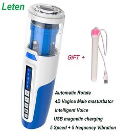 LETEN Automatisch Roteren 4D vagina Echte kut mannelijke masturbator voor mannen Sekspeelgoed Intelligente Voice Strong vibrator Seksspeeltjes voor mannen Y13868655