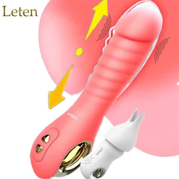 Leten femenina de masturbación calefacción realista consolador vibrador automático pistón telescópico g spot stick vibrante juguetes sexy para mujeres