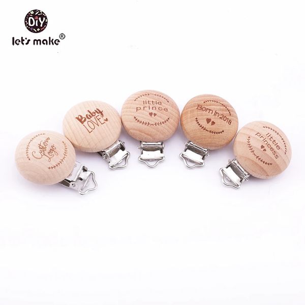 Faisons un clip de sucette 50pc rond en bois graver personnalisable personnaliser bébé clip factice en bois cadeau neutre charmes perles 240308