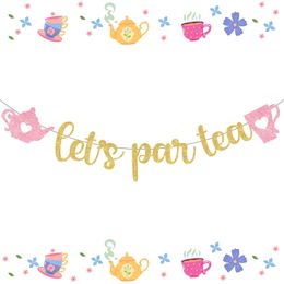 Laten we Par Tea Party Decorations Teapot en theekopslinger voor het verjaardagsfeestje Bruidsdouche 240326 voor theethema Birthdal Party hebben