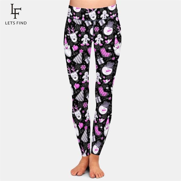 LETSFIND llegada invierno mujer tallas grandes Leggings 3D dibujos animados divertidos elemento de Navidad cintura alta suave Fitness elástico 211215