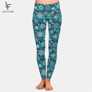 Letsfind Belle 3D Motif de flocons de neige de Noël Lait Soie Imprimer Plus Taille Leggings Taille haute élastique Fitness 211221