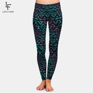 Letsfind Merken Zomer Dames Zwarte Leggings Aztec Printing Sexy Hoge Taille Elastische Melk Zijde Plus Size Fitness 211215