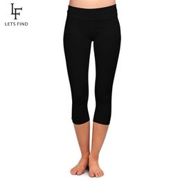 Letsfin Hoge Kwalking Melk Zijde Vrouwen Taille Plus Size Fitness Leggings Solid Black Elastische Zachte Slanke Mid-Calf Broek 211014