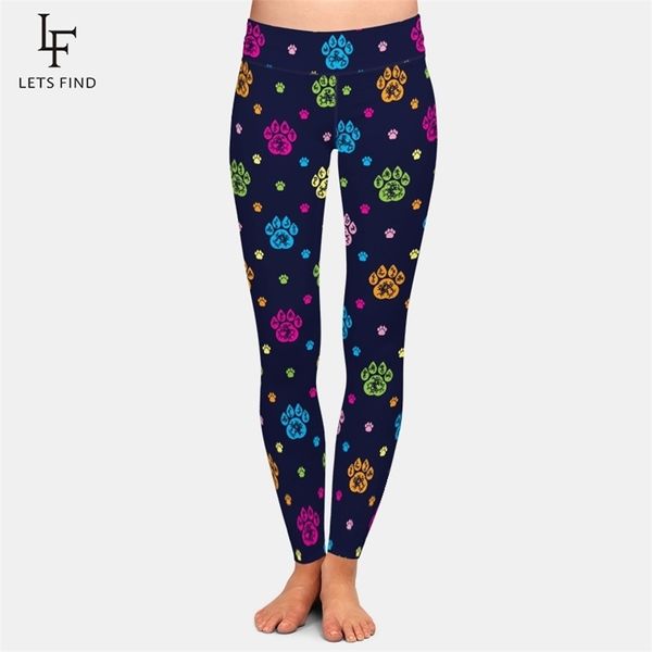 LETSFIND nueva llegada lindo perro de dibujos animados estampado de pata mujeres Leggings moda cintura alta talla grande suave cómodo Fitness Leggings 201014