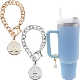 Lettre 2 pièces/ensemble chaîne de tasse en acier inoxydable 26 porte-clés lettre disque lettre pendentif or argent chaîne tasse pendentif