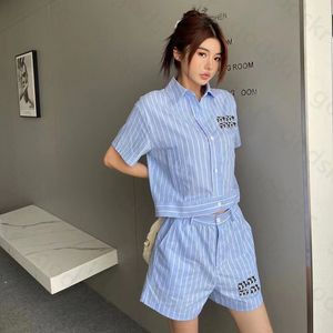 Brief kralen vrouwen Camicia shorts mode gestreepte shirt met korte mouwen met hoge taille shorts casual losse blouse broek set