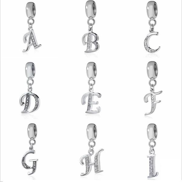 Dijes de letras para pulseras europeas, collar, auténtica Plata de Ley 925, cuentas colgantes A-Z, accesorios del alfabeto DIY, fabricación en forma 2277