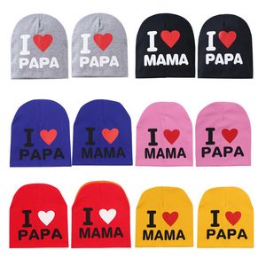 Chapeau en coton avec lettres pour bébés filles et garçons, I LOVE PAPA MAMA, multicolore, tricot chaud pour nourrissons, cadeau, vente en gros