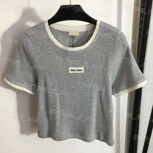 Lettre recadrée femmes t-shirts décontracté tricot gris hauts été Street Style réservoirs