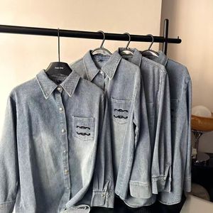 Veste chemise en jean décontractée avec lettres brodées pour femme, haut ample, vintage, délavé, S M L XL, automne