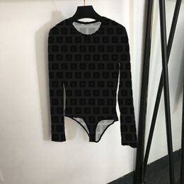 Body flocado con letras para mujer, ropa interior de diseñador de lujo, monos sexys, leotardo de manga larga, camisetas con transparencias, camisas