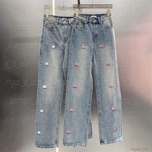 Letter Flocking Women Denim Pants Design Jean broek Designer Blue Elegant Pocket Jeans