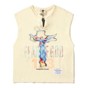 Letter Graffiti Tank Top High Street Casual Loose Summer American Breathable Cotton Sans manches T-shirt pour hommes 240511