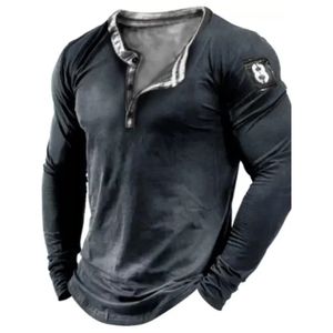 Lettre Henley Chemise T-shirts Gym Vêtements Hommes Été Surdimensionné Tshirt Hauts À Manches Longues Vneck Streetwear Vintage Printemps Pull 240226