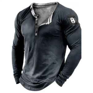 Brief Henley Shirt T-shirts Gym Kleding Mannen Zomer Oversized T-shirt Tops Lange Mouw V-hals Streetwear Vintage Lente Trui 240118