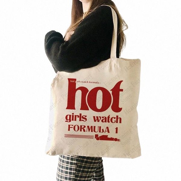 Letra Hot Girls Watch Fórmula 1 Patrón Bolsa de asas Casual Lienzo Bolsas de hombro Mujeres Tienda Bolsa Bolsa de transporte Z1ZV #