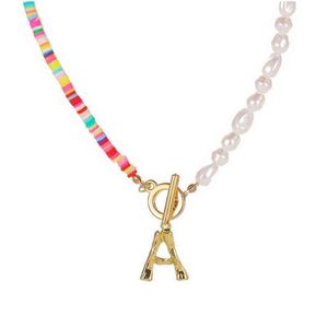 Lettre initiale simulée perle polymère argile collier doux poterie tour de cou coloré surfeur perle collier à la main Femme bijoux cadeau
