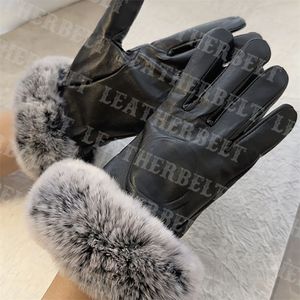 Gants en peau de mouton Jacquard avec lettres, gants en cuir et fourrure pour automne et hiver pour femmes et hommes, mitaines chaudes coupe-vent