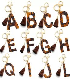 Lettre porte-clés entier à la mode initiale Alphabet léopard lettre porte-clés accessoires gland porte-clés sac suspendu décoration 4985226