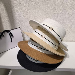 Lettre dame chapeaux de paille ruban blanc chapeaux à large bord avec ligne noire mince femmes tempérament élégant Sunhats261K
