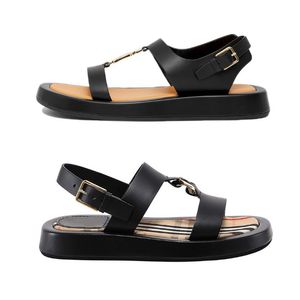 Lettre logo concepteur classique sandales de luxe avec sangle bracelet réglable en cuir ade plat chaussures chaussures de plage d'été chaussures décontractées légères femmes