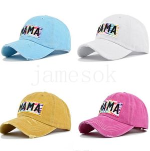 Brief Mama Borduren Sport Baseball Cap Voor Moeder Cadeau Tie Dye Patchwork Gewassen Paardenstaart Hoed DF106